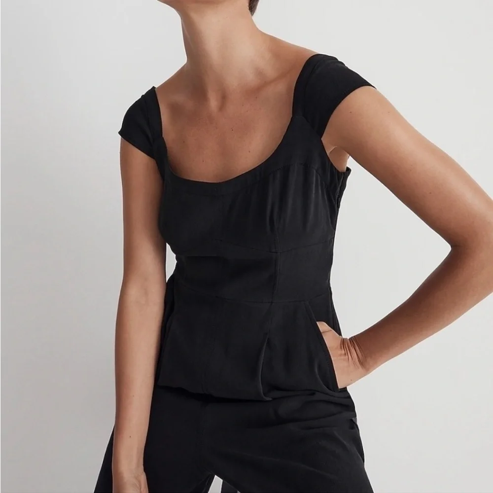 NEW WITH TAGS Madewell True Black Cap-Sleeve Crop Wide-Leg Jumpsuit Size 2 NO118